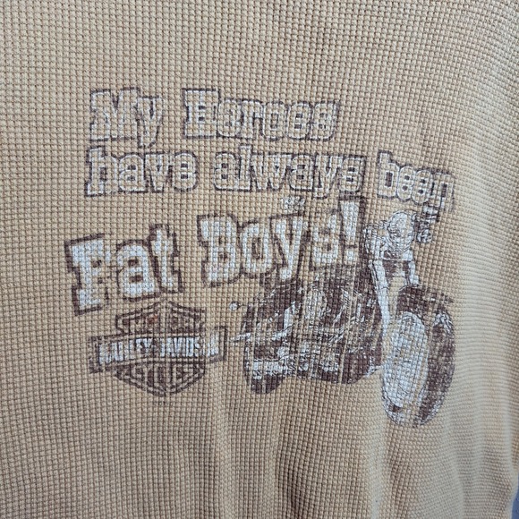 HARLEY-DAVIDSON Motorcycles Waffle Knit Boat Neck Top Sz L Gold Thermal Biker - Picture 4 of 9